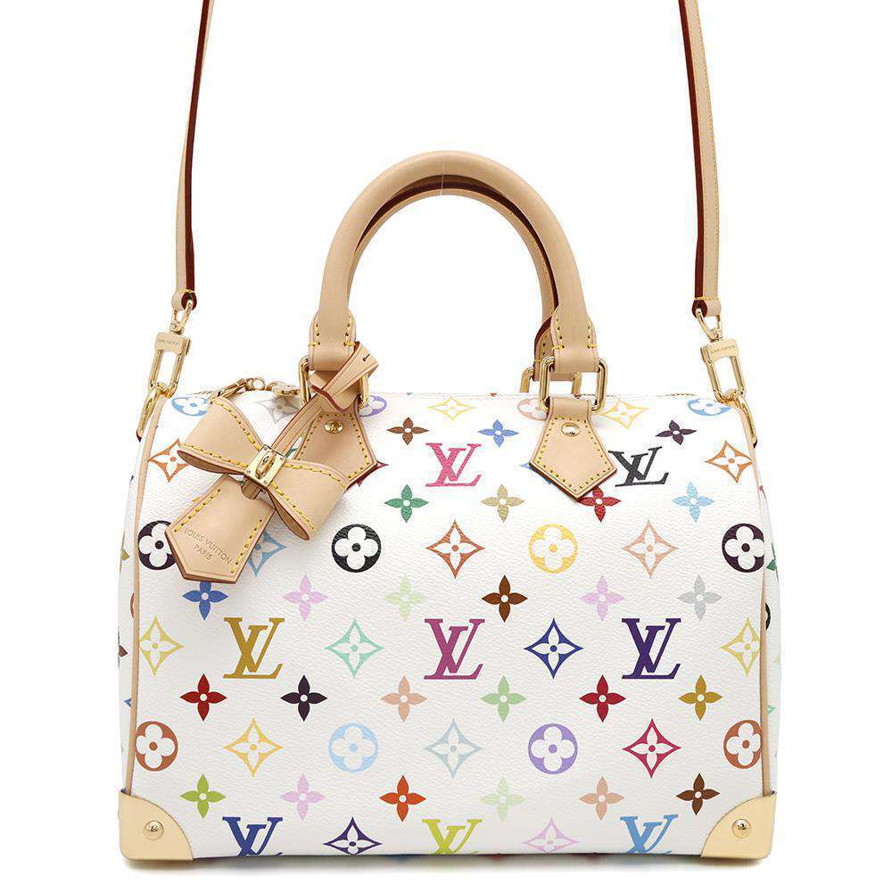 Louis Vuitton Multicolor LV TM Speedy Bandouliere Handbag White Bag